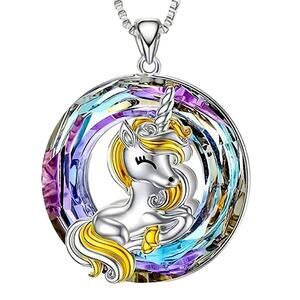 Cartoon Unicorn Pendant crystals Necklace 18inches